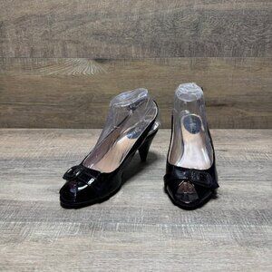 Cole Haan Black Patent Leather Slingback Peep Toe Heels Women's Size 7